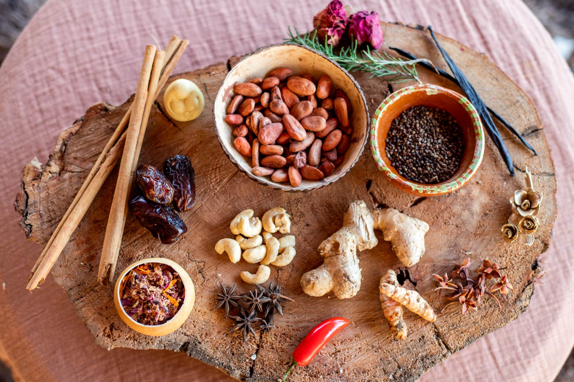 A collection of wholesome ingredients arranged neatly on a cutting board, representing the idea of mindful meal preparation for intuitive eating